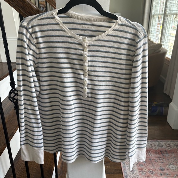L.L. Bean Tops - L.L. Bean Blue and Cream Striped Henley Shirt Size Large